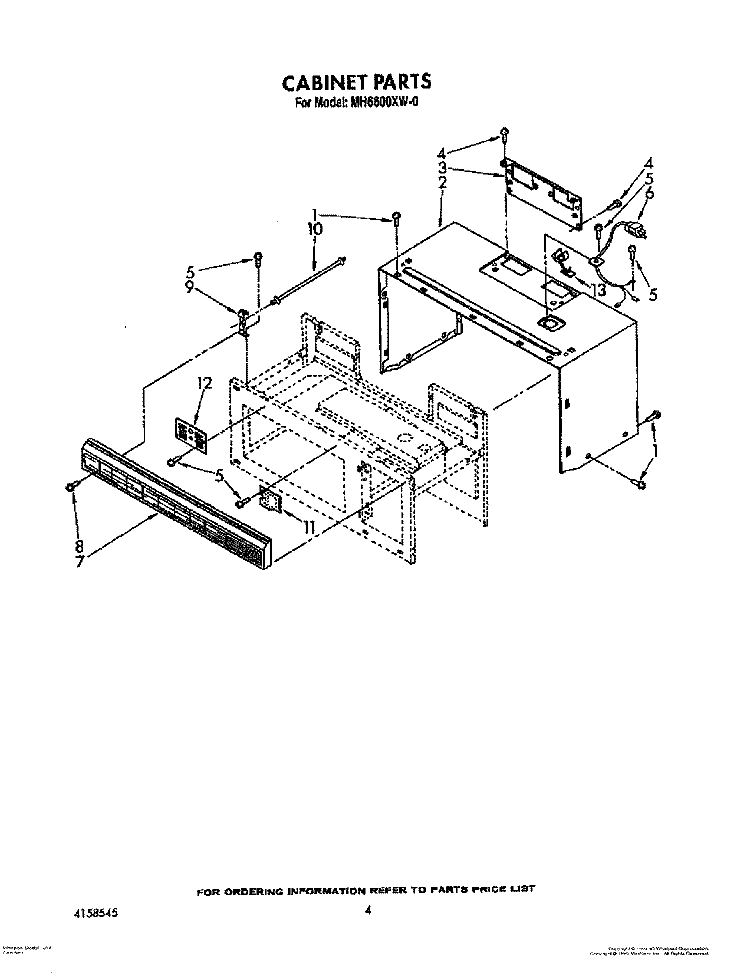 CABINET Diagram and Parts List for MH6600XW0  Whirlpool Microwave