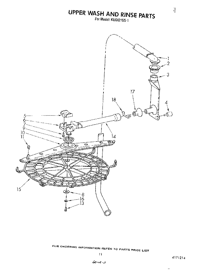 UPPER WASH AND RINSE Diagram and Parts List for KUD121SS1  KitchenAid Dishwasher