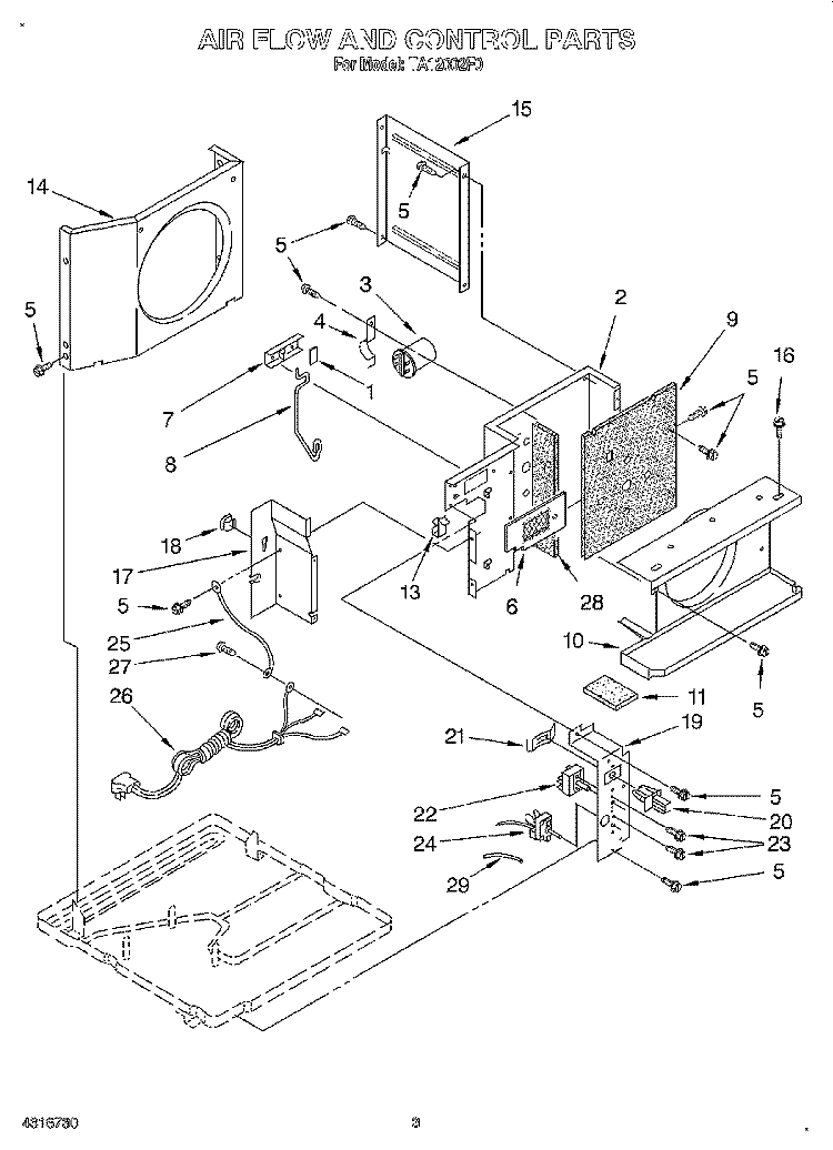 AIRFLOW AND CONTROL Diagram and Parts List for TA12002F0  Whirlpool Air Conditioner