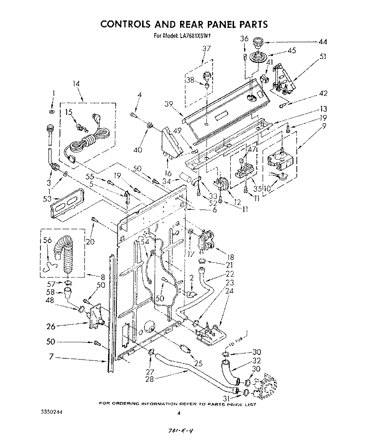 CONTROLS AND REAR PANEL Diagram and Parts List for LA7681XSW1  Whirlpool Washer