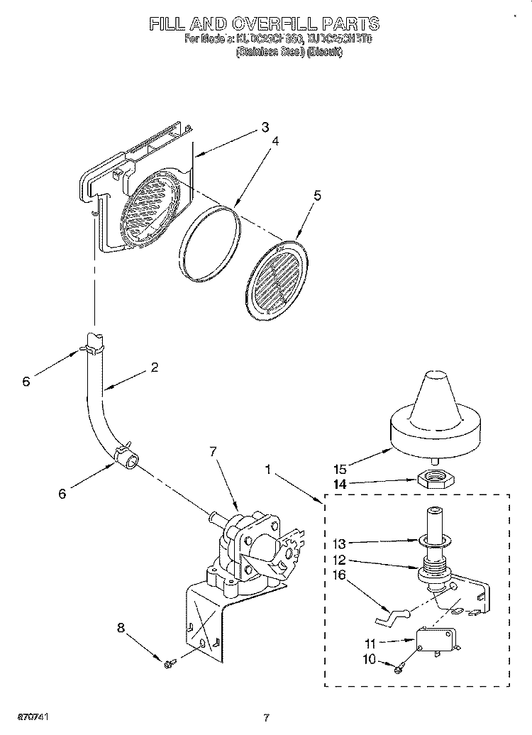 FILL AND OVERFILL Diagram and Parts List for KUDC25CHSS0  KitchenAid Dishwasher