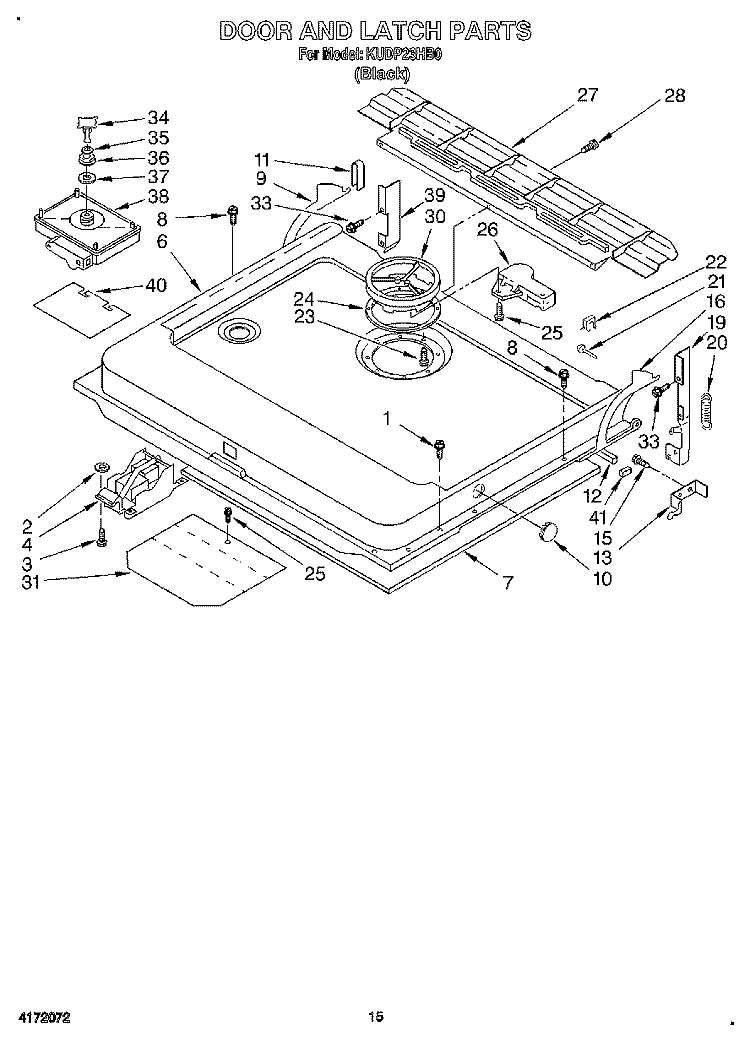 DOOR AND LATCH Diagram and Parts List for KUDP23HB0  KitchenAid Dishwasher