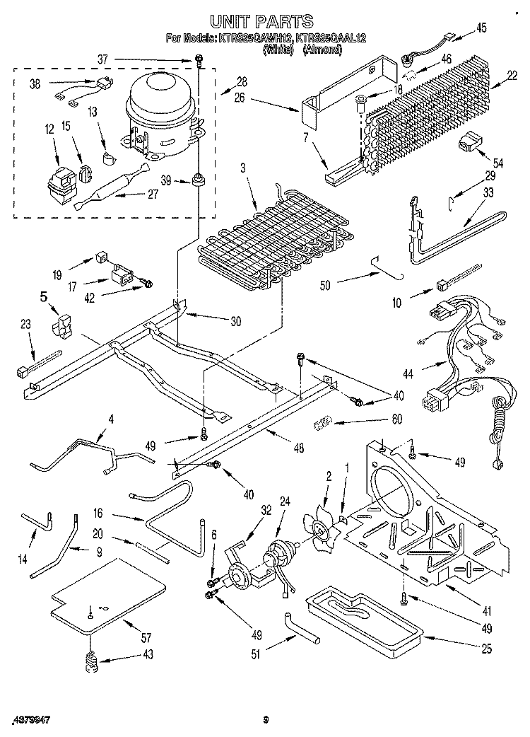 UNIT Diagram and Parts List for KTRS25QAWH12  KitchenAid Refrigerator