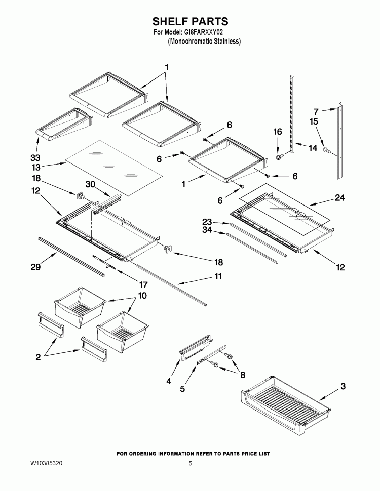 SHELF PARTS Diagram and Parts List for GI6FARXXY02  Whirlpool Refrigerator