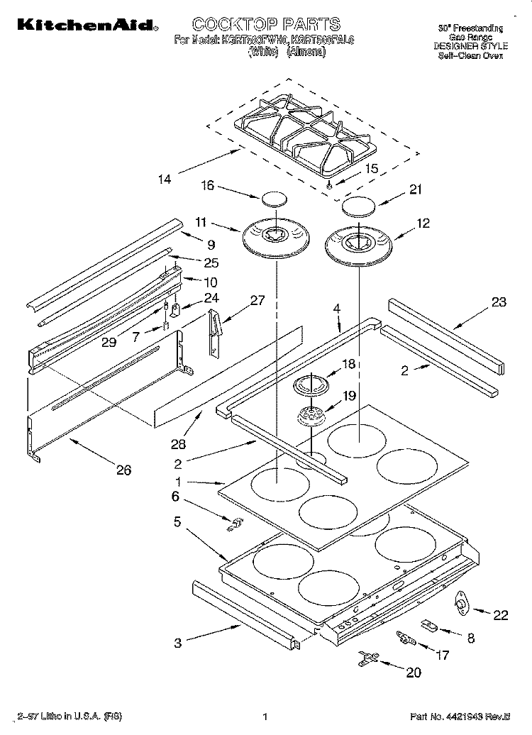 COOKTOP Diagram and Parts List for KGRT500FAL0  KitchenAid Range