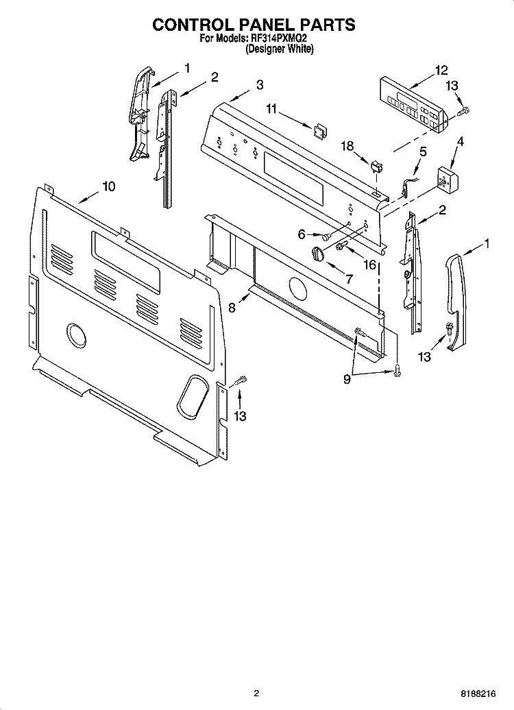 CONTROL PANEL PARTS Diagram and Parts List for RF314PXMQ2  Whirlpool Range