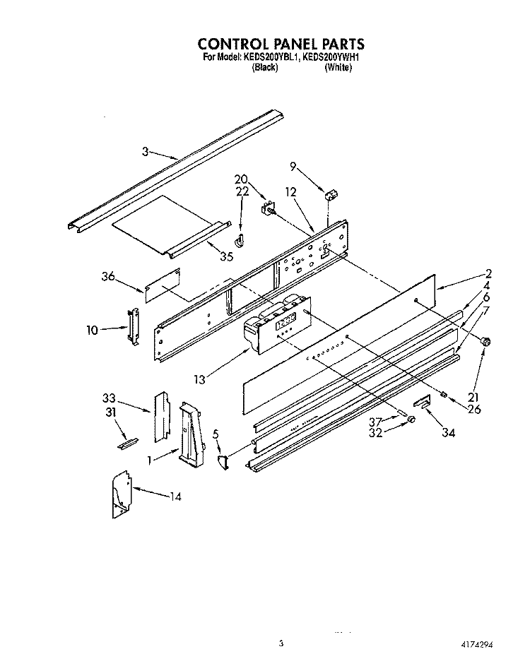 CONTROL PANEL, OPTIONAL Diagram and Parts List for KEDS200YBL1  KitchenAid Range