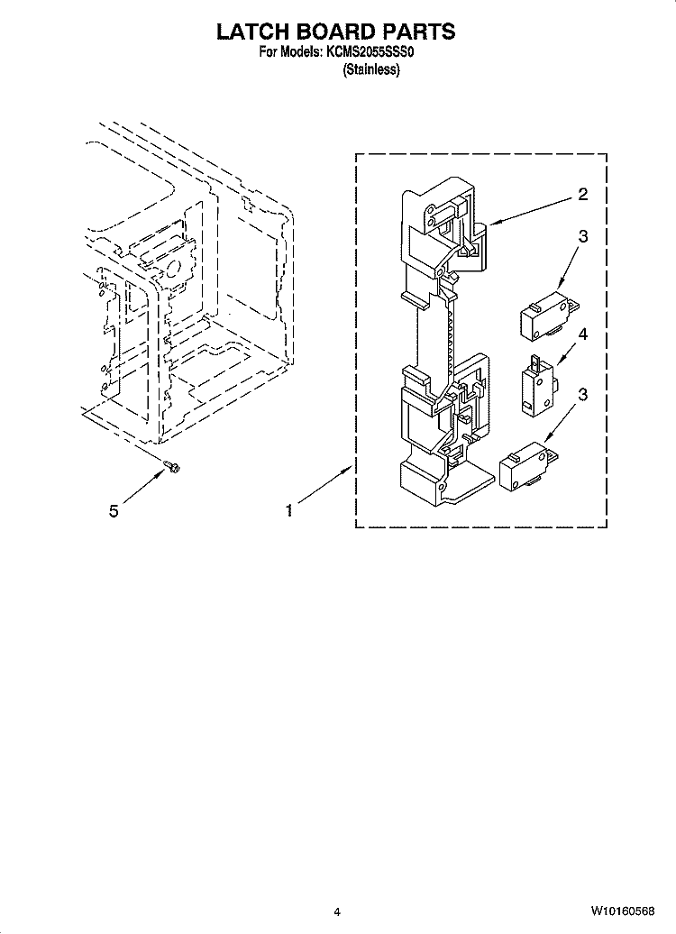 LATCH BOARD PARTS Diagram and Parts List for KCMS2055SSS0  KitchenAid Microwave