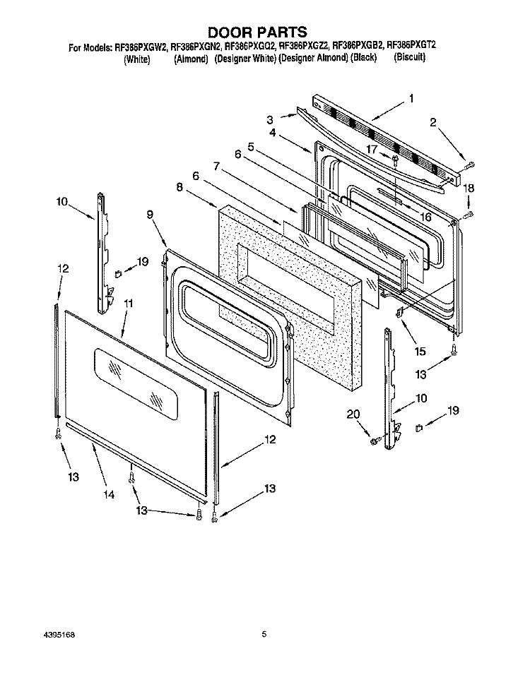 DOOR Diagram and Parts List for RF386PXGN2  Whirlpool Range