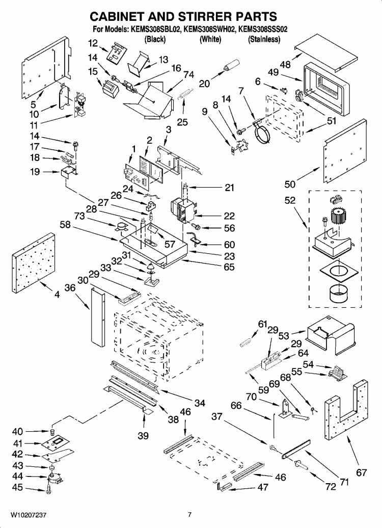 CABINET AND STIRRER PARTS Diagram and Parts List for KEMS308SSS02  KitchenAid Microwave Oven Combo
