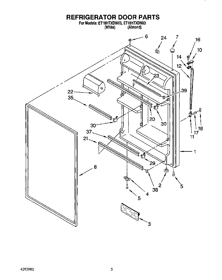 REFRIGERATOR DOOR Diagram and Parts List for ET18HTXDN03  Whirlpool Refrigerator