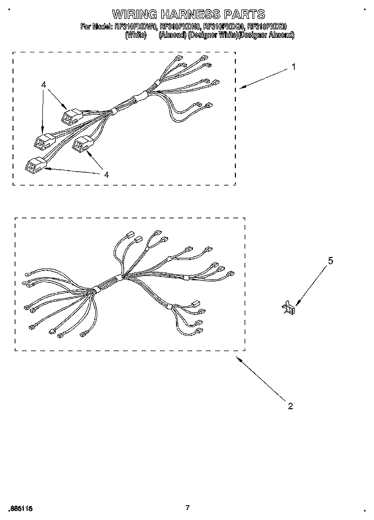 WIRING HARNESS, LIT/OPTIONAL Diagram and Parts List for RF310PXDN0  Whirlpool Range
