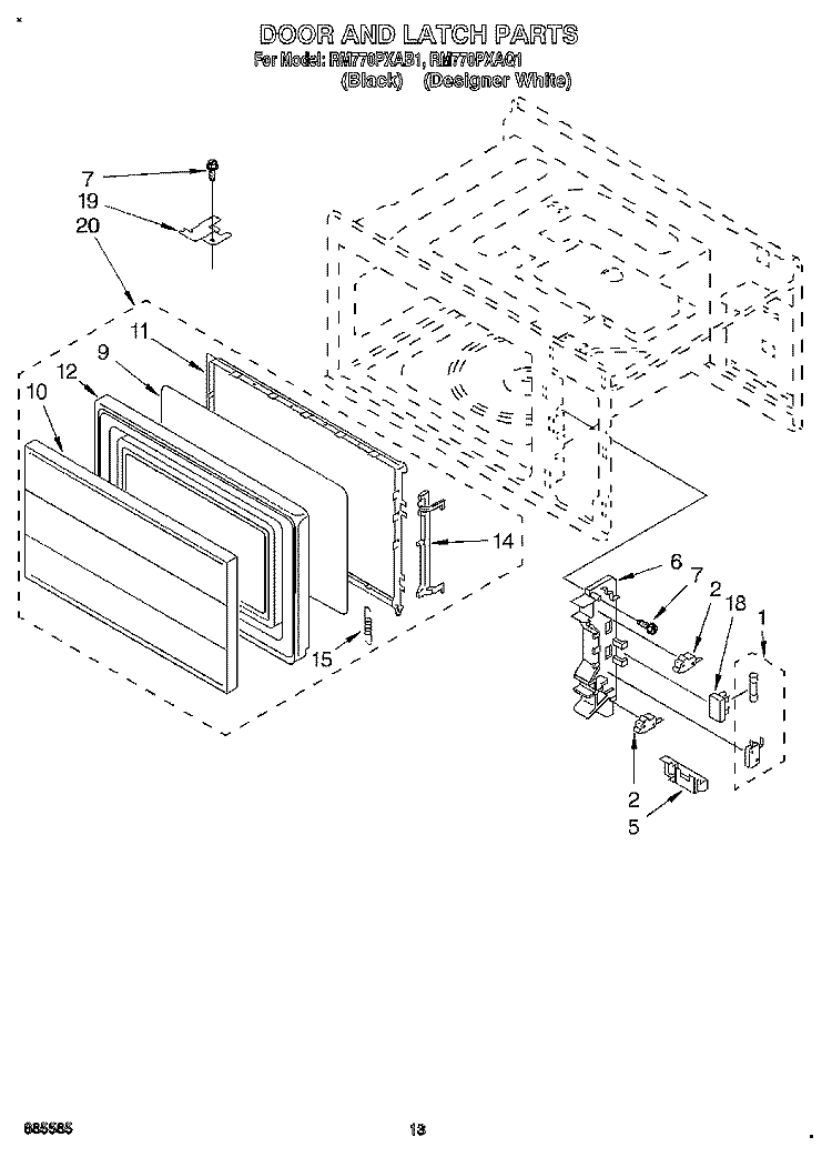 DOOR AND LATCH Diagram and Parts List for RM770PXAB1  Whirlpool Wall Oven