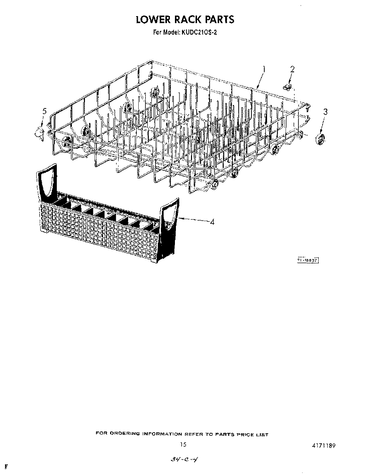 LOWER RACK Diagram and Parts List for KUDC210S2  KitchenAid Dishwasher