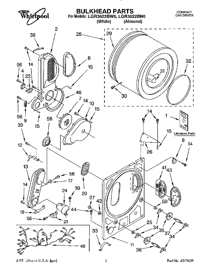 BULKHEAD, LIT/OPTIONAL Diagram and Parts List for LGR3622BN0  Whirlpool Dryer