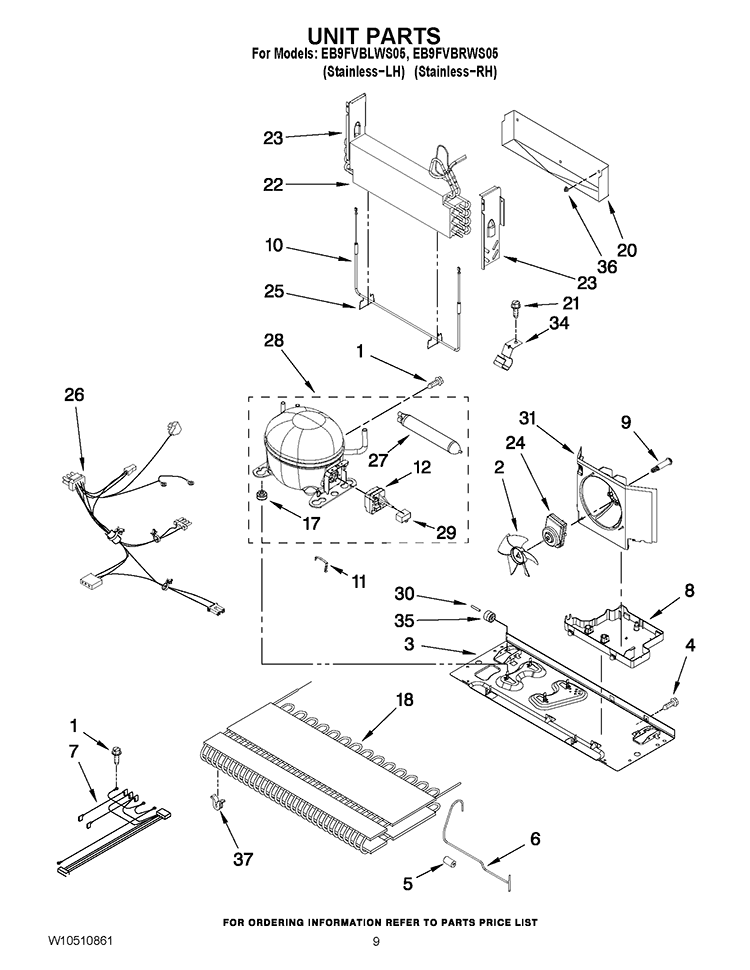 UNIT PARTS Diagram and Parts List for EB9FVBLWS05  Whirlpool Refrigerator
