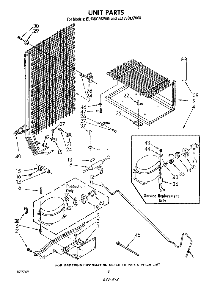 UNIT Diagram and Parts List for EL13SCRSW00  Whirlpool Refrigerator
