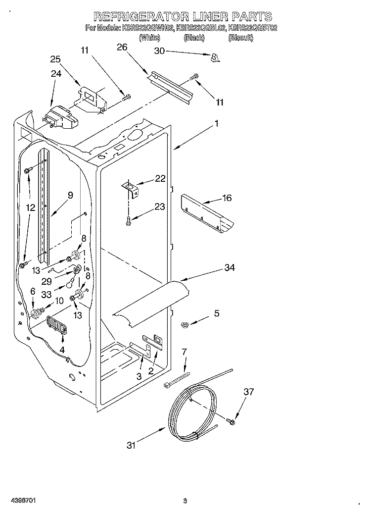 REFRIGERATOR LINER Diagram and Parts List for KSRS22QGWH02  KitchenAid Refrigerator