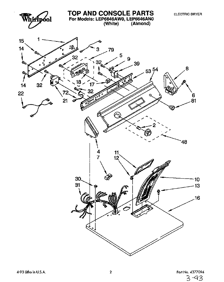 SECTION Diagram and Parts List for LEP6646AN0  Whirlpool Dryer