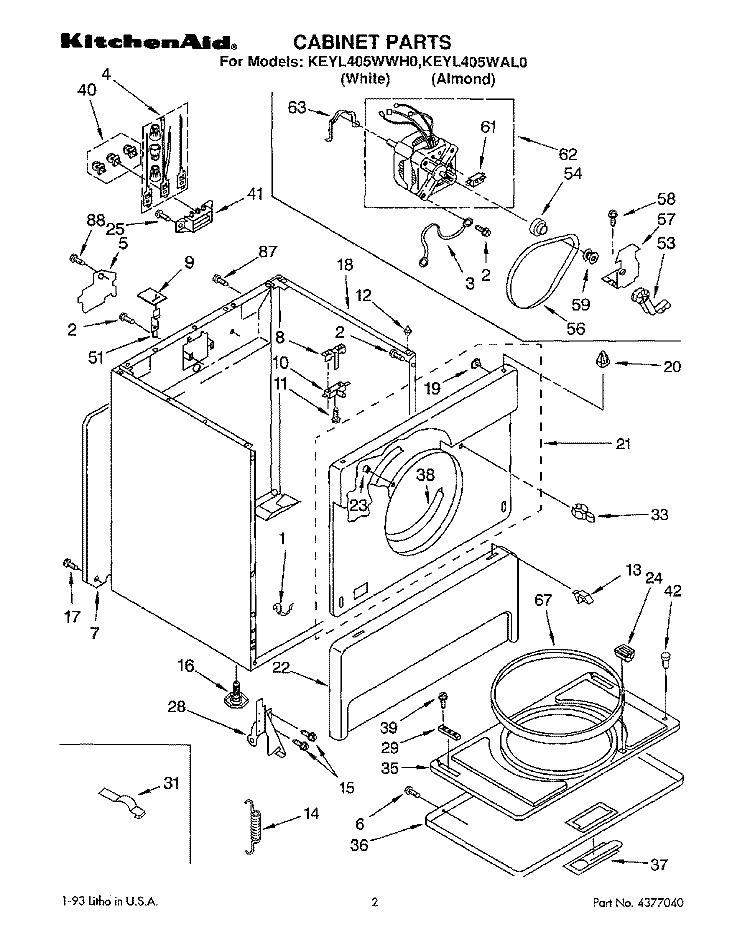SECTION Diagram and Parts List for KEYL405WAL0  KitchenAid Dryer