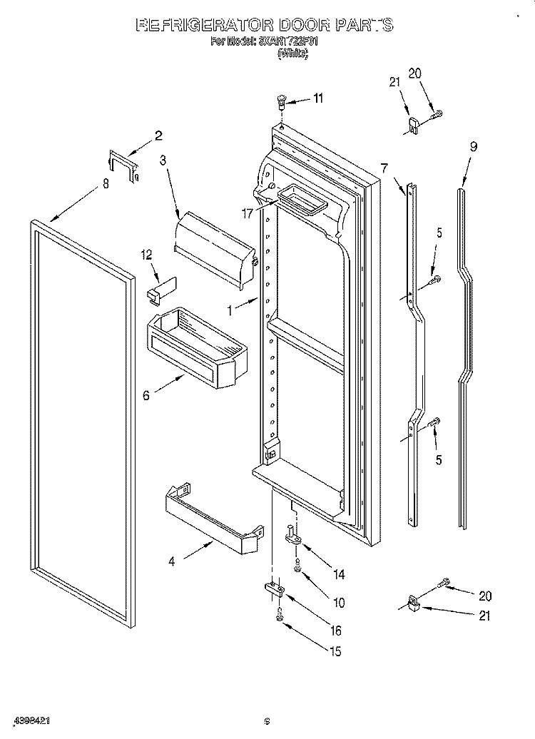 REFRIGERATOR DOOR Diagram and Parts List for 3XART722F01  Whirlpool Refrigerator