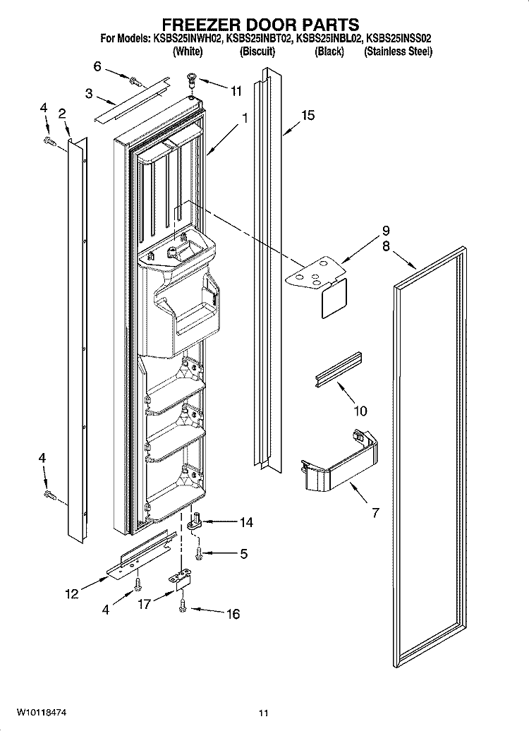 FREEZER DOOR PARTS Diagram and Parts List for KSBS25INBL02  KitchenAid Refrigerator