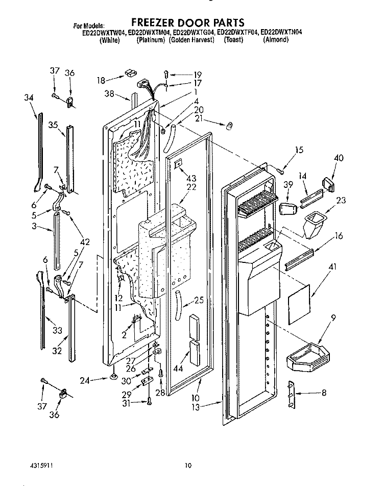 FREEZER DOOR Diagram and Parts List for ED22DWXTG04  Whirlpool Refrigerator