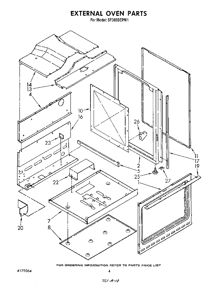 EXTERNAL OVEN Diagram and Parts List for SF365BEPW1  Whirlpool Range