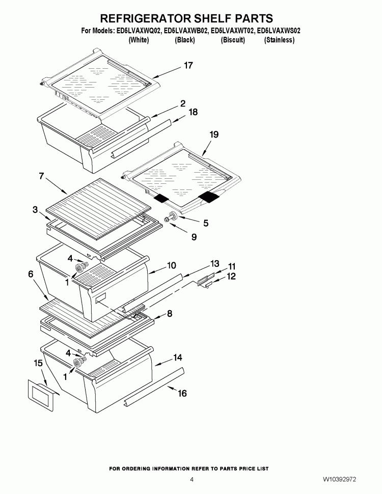 REFRIGERATOR SHELF PARTS Diagram and Parts List for ED5LVAXWB02  Whirlpool Refrigerator