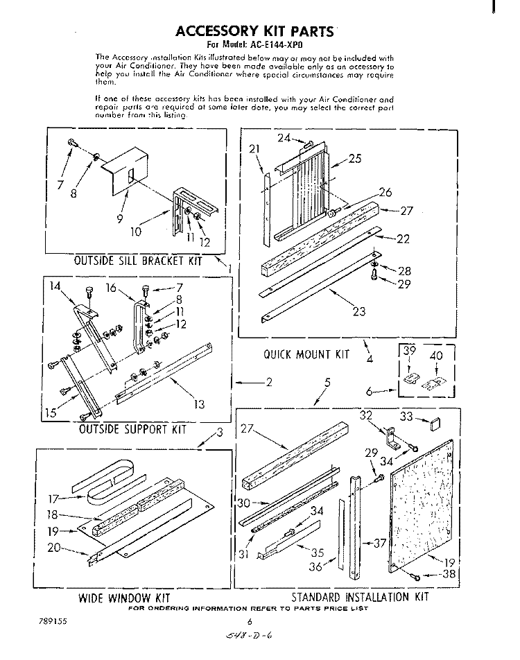 ACCESSORY KIT PARTS Diagram and Parts List for ACE144XP0  Whirlpool Air Conditioner
