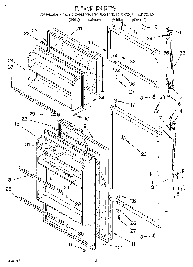 DOOR Diagram and Parts List for ET16JKYHW00  Whirlpool Refrigerator