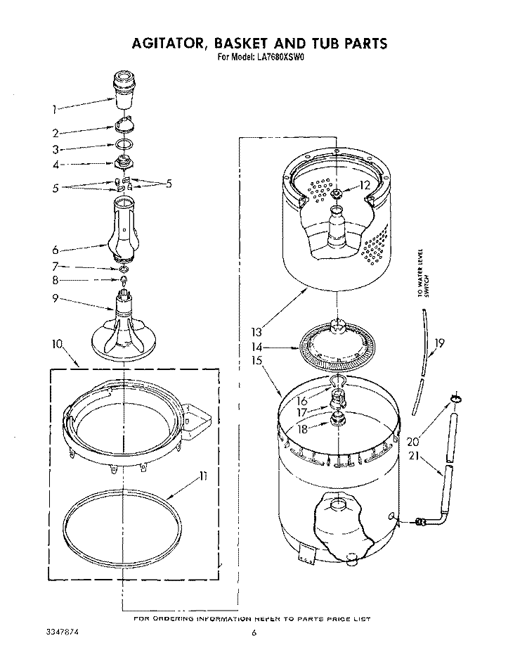 AGITATOR, BASKET AND TUB Diagram and Parts List for LA7680XSW0  Whirlpool Washer