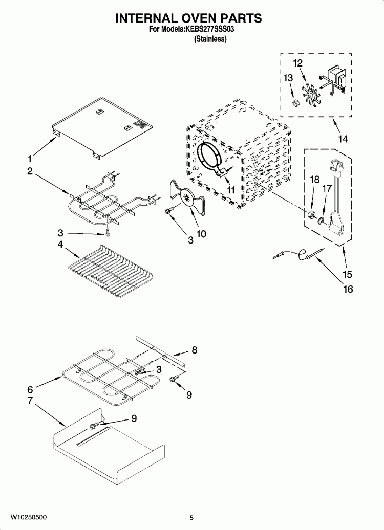 INTERNAL OVEN PARTS Diagram and Parts List for KEBS277SSS03  KitchenAid Wall Oven