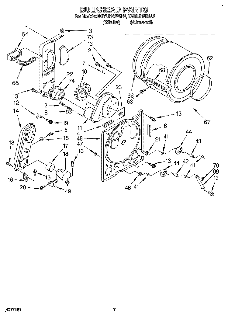 BULKHEAD Diagram and Parts List for KGYL510BWH0  KitchenAid Dryer
