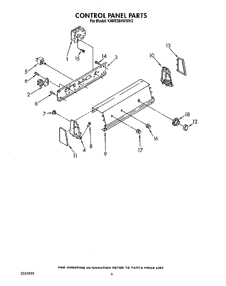 CONTROL PANEL Diagram and Parts List for KAWE564WWH2  KitchenAid Washer