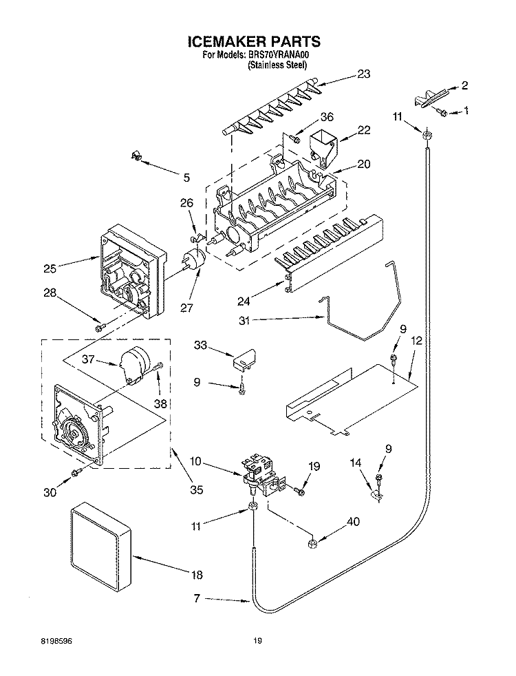 ICEMAKER PARTS, PARTS NOT ILLUSTRATED Diagram and Parts List for BRS70YRANA00  Whirlpool Refrigerator