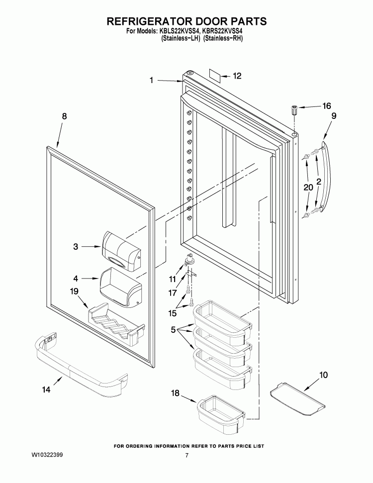 REFRIGERATOR DOOR PARTS Diagram and Parts List for KBRS22KVSS4  KitchenAid Refrigerator