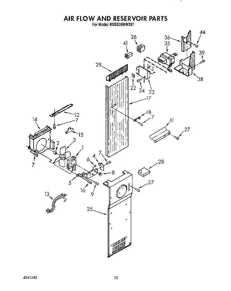 AIR FLOW AND RESERVOIR Diagram and Parts List for KSSS36MWX01  KitchenAid Refrigerator