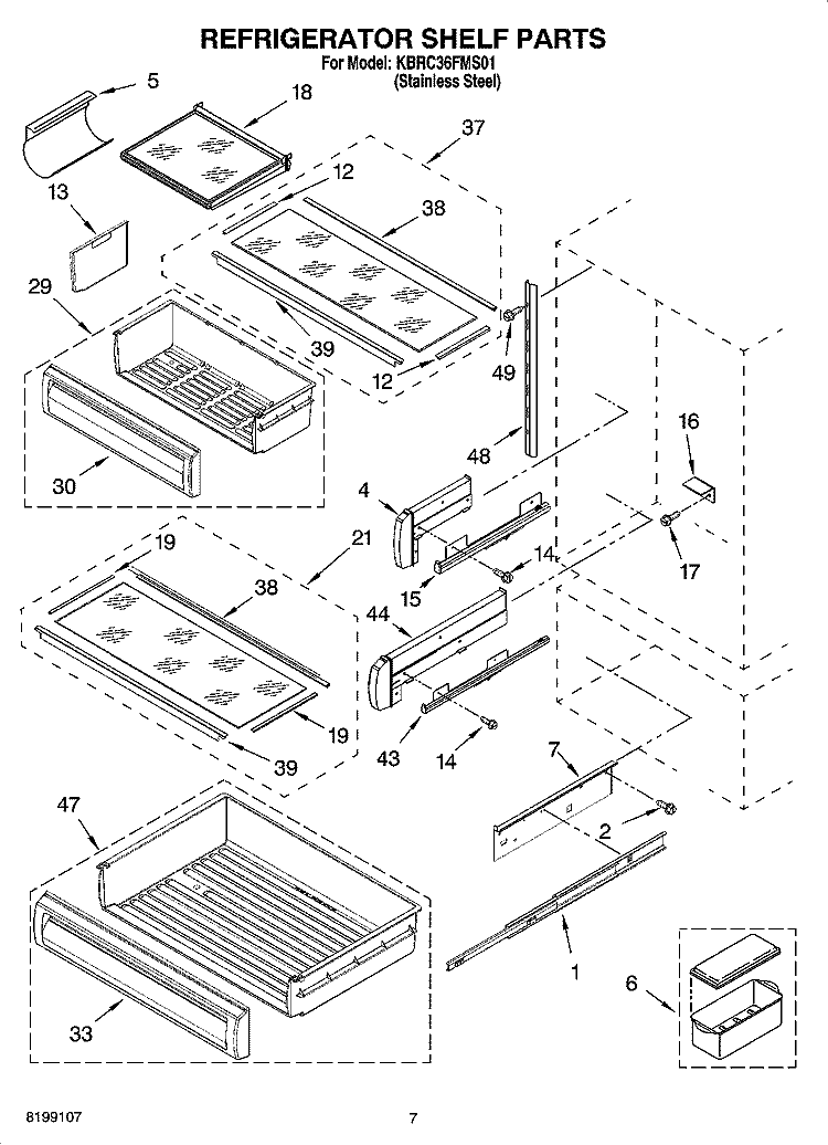 REFRIGERATOR SHELF PARTS Diagram and Parts List for KBRC36FMS01  KitchenAid Refrigerator
