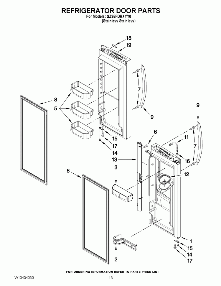 REFRIGERATOR DOOR PARTS Diagram and Parts List for GZ25FDRXYY0  Whirlpool Refrigerator