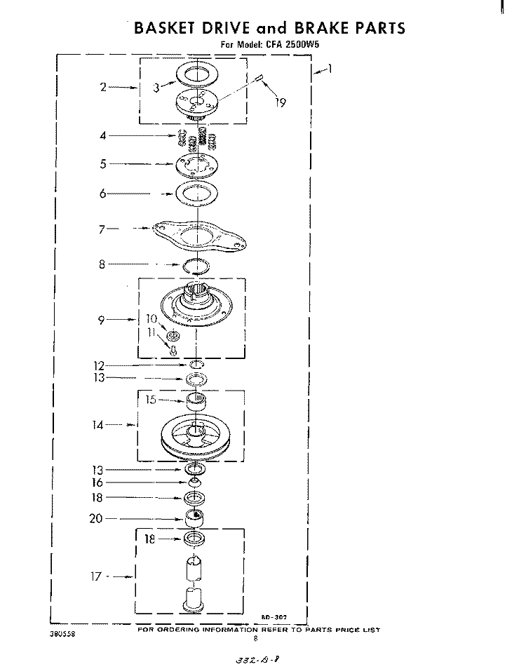 BASKET DRIVE Diagram and Parts List for CFA2500W5  Whirlpool Washer