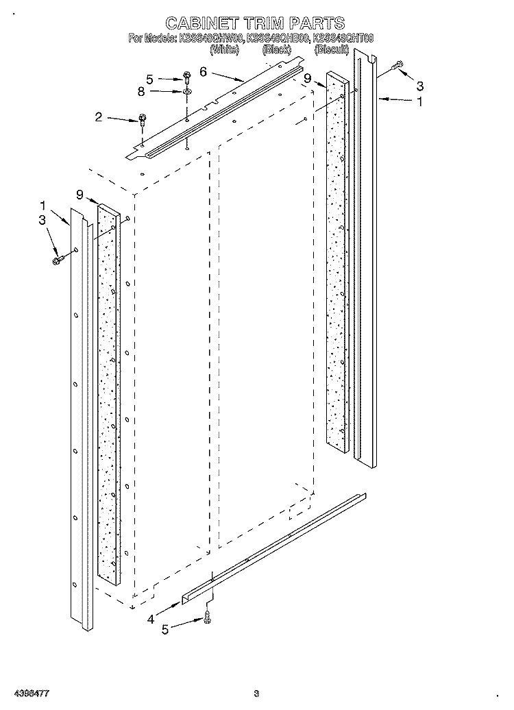 CABINET TRIM Diagram and Parts List for KSSS48QHT00  KitchenAid Refrigerator
