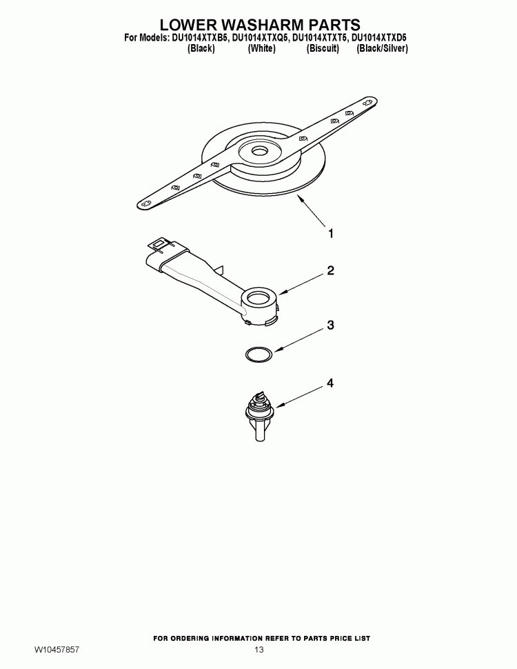 LOWER WASHARM PARTS Diagram and Parts List for DU1014XTXD5  Whirlpool Dishwasher