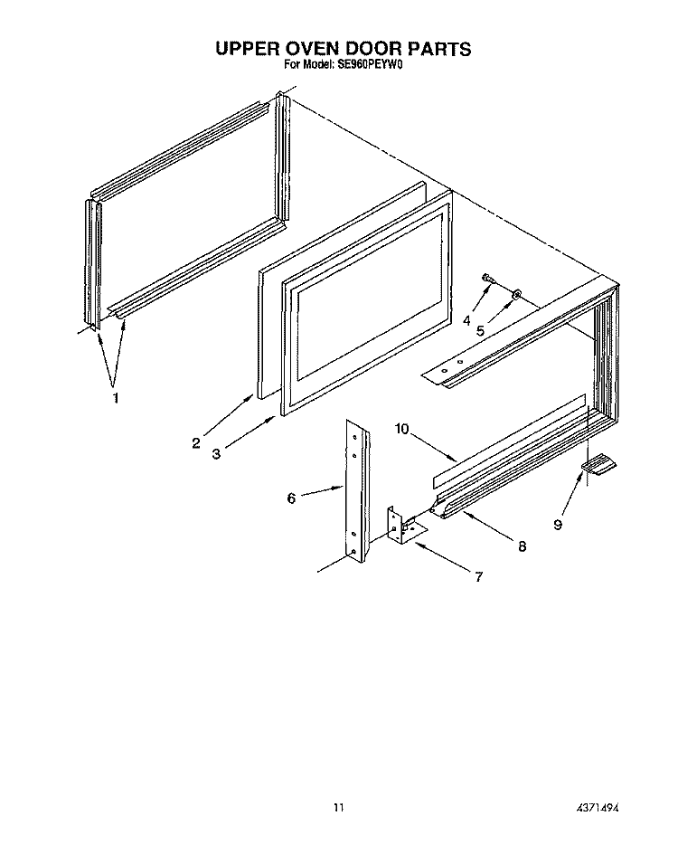 UPPER OVEN DOOR Diagram and Parts List for SE960PEYW0  Whirlpool Range
