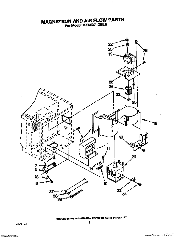 MAGNETRON AND AIRFLOW Diagram and Parts List for KEMI371XBL0  KitchenAid Microwave Oven Combo