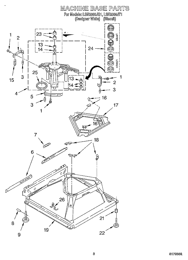 MACHINE BASE Diagram and Parts List for LSN2000JT1  Whirlpool Washer