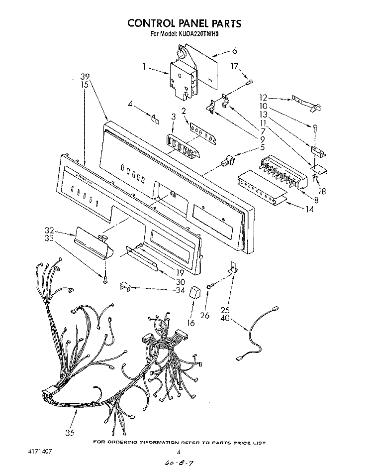 CONTROL PANEL , LITERATURE AND OPTIONAL Diagram and Parts List for KUDA220TWH0  KitchenAid Dishwasher