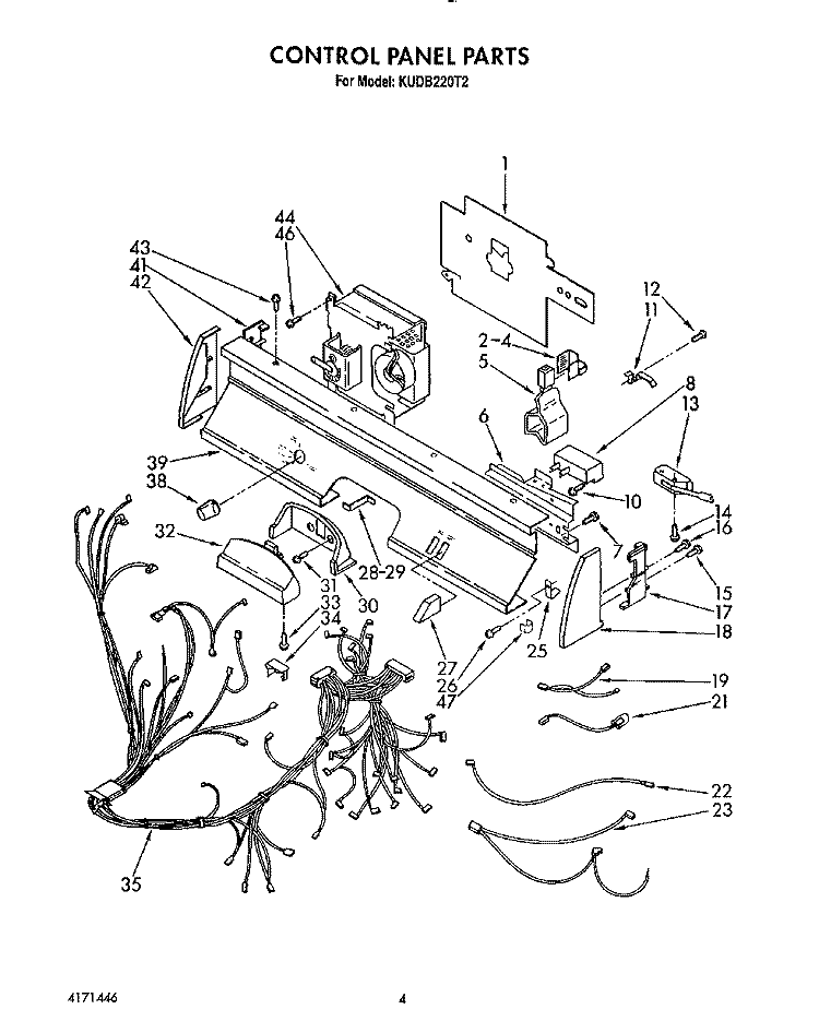 CONTROL PANEL, LIT/OPTIONAL Diagram and Parts List for KUDB220T2  KitchenAid Dishwasher