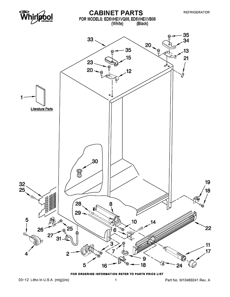 CABINET PARTS Diagram and Parts List for ED5VHEXVB08  Whirlpool Refrigerator
