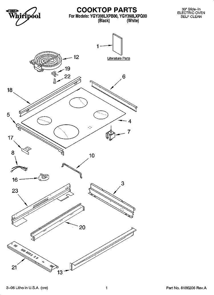 COOKTOP PARTS Diagram and Parts List for YGY398LXPQ00  Whirlpool Range